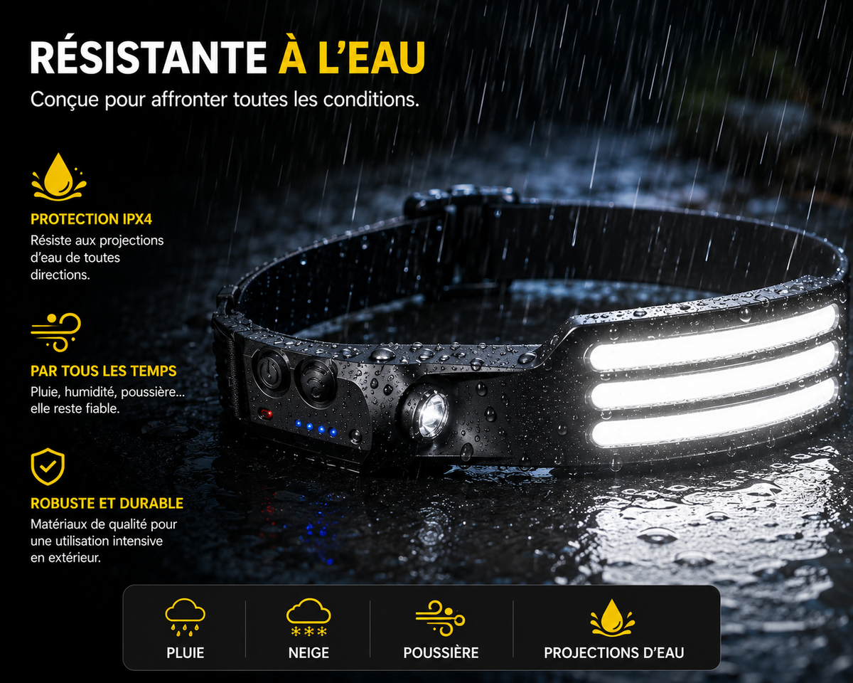 Lampe Frontale LED 230° USB-C Avec Capteur Mouvements - NomadLite