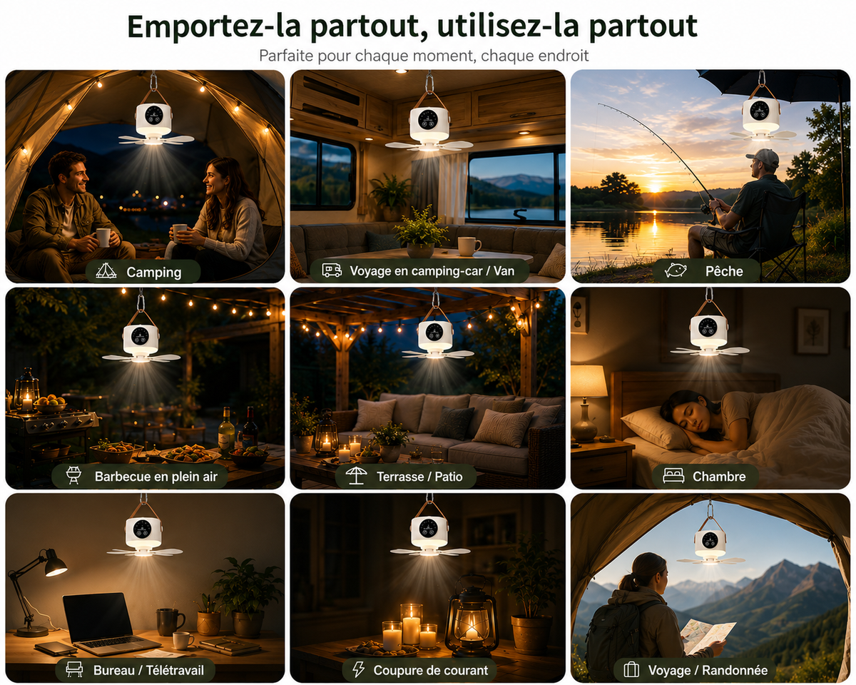 Ventilateur De Plafond Portable USB-C Avec LED Et Minuterie - NomadLite