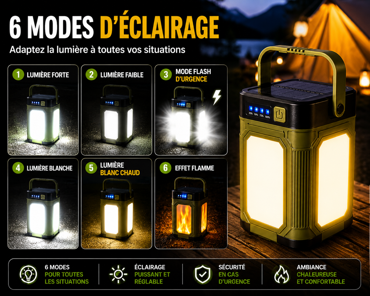 Lampe De Camping LED Multifonction Rechargeable Solaire - NomadLite