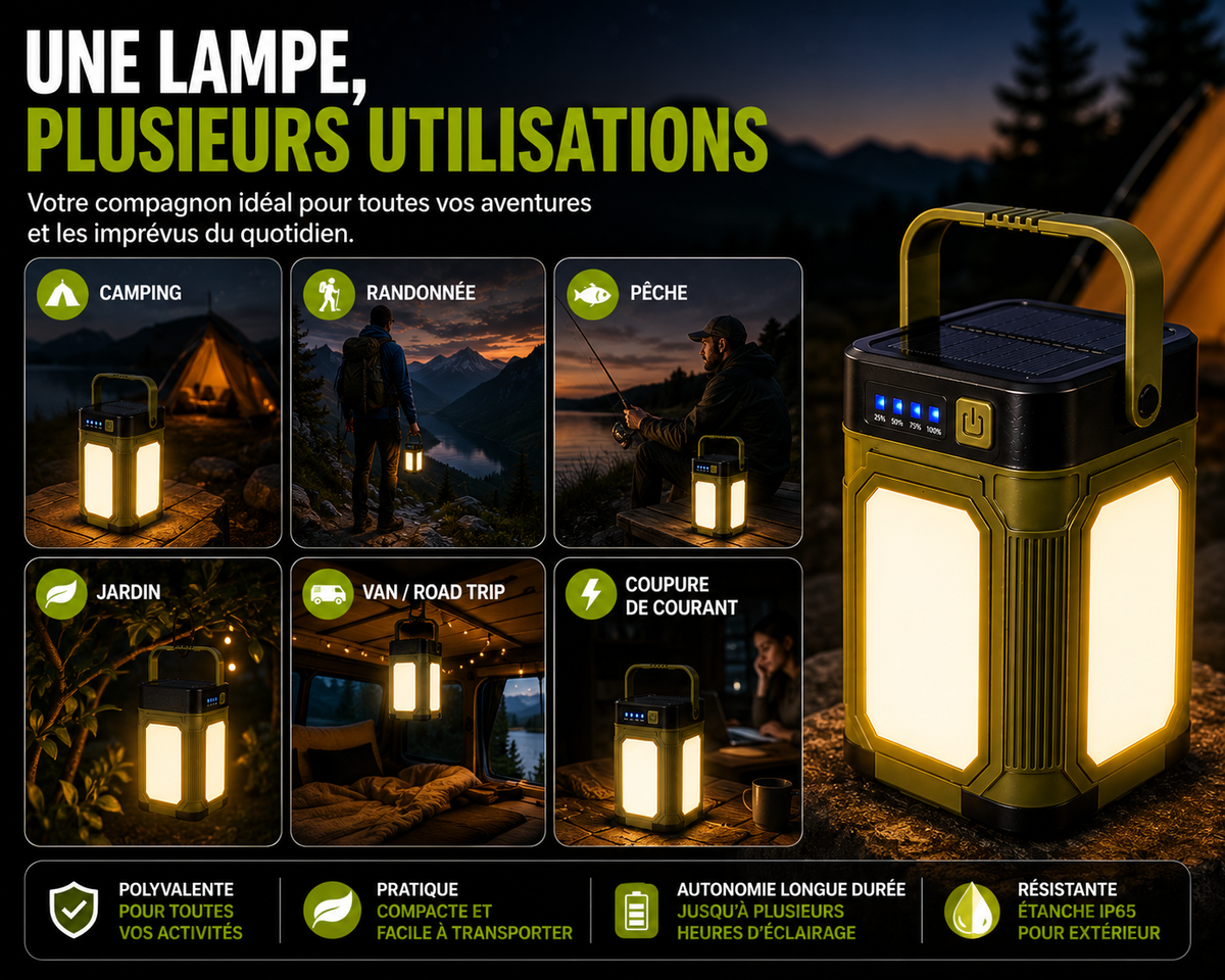 Lampe De Camping LED Multifonction Rechargeable Solaire - NomadLite