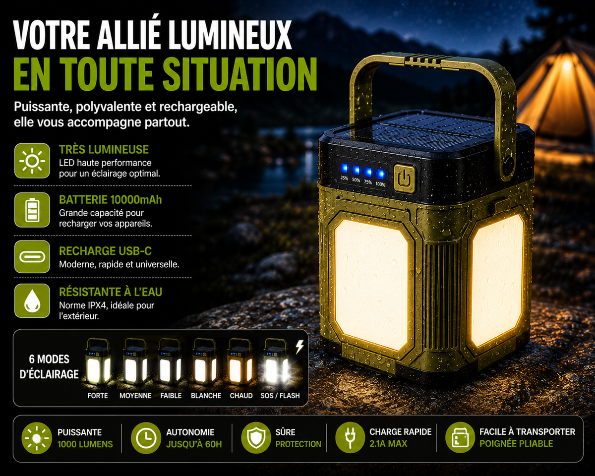 Lampe De Camping LED Multifonction Rechargeable Solaire - NomadLite