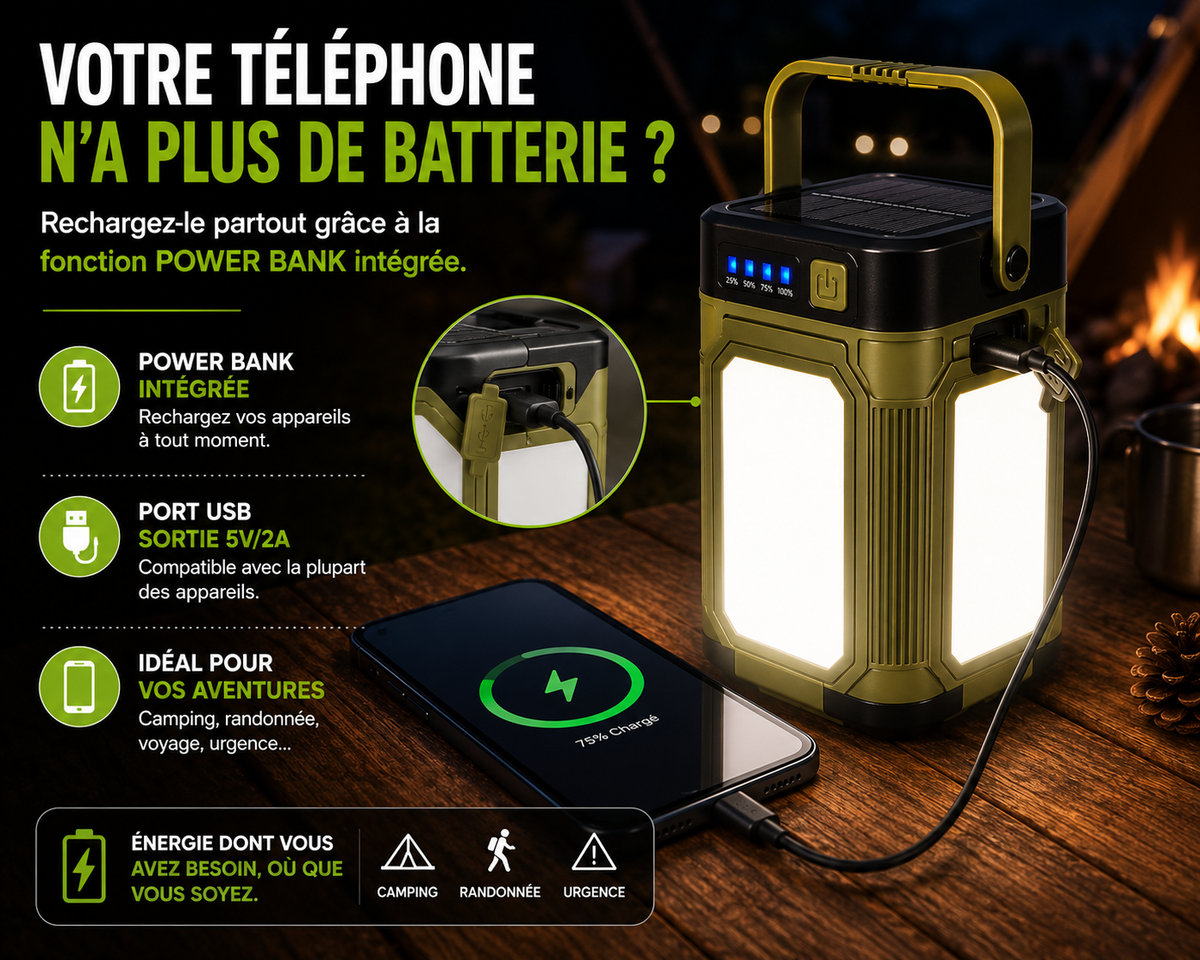 Lampe De Camping LED Multifonction Rechargeable Solaire - NomadLite