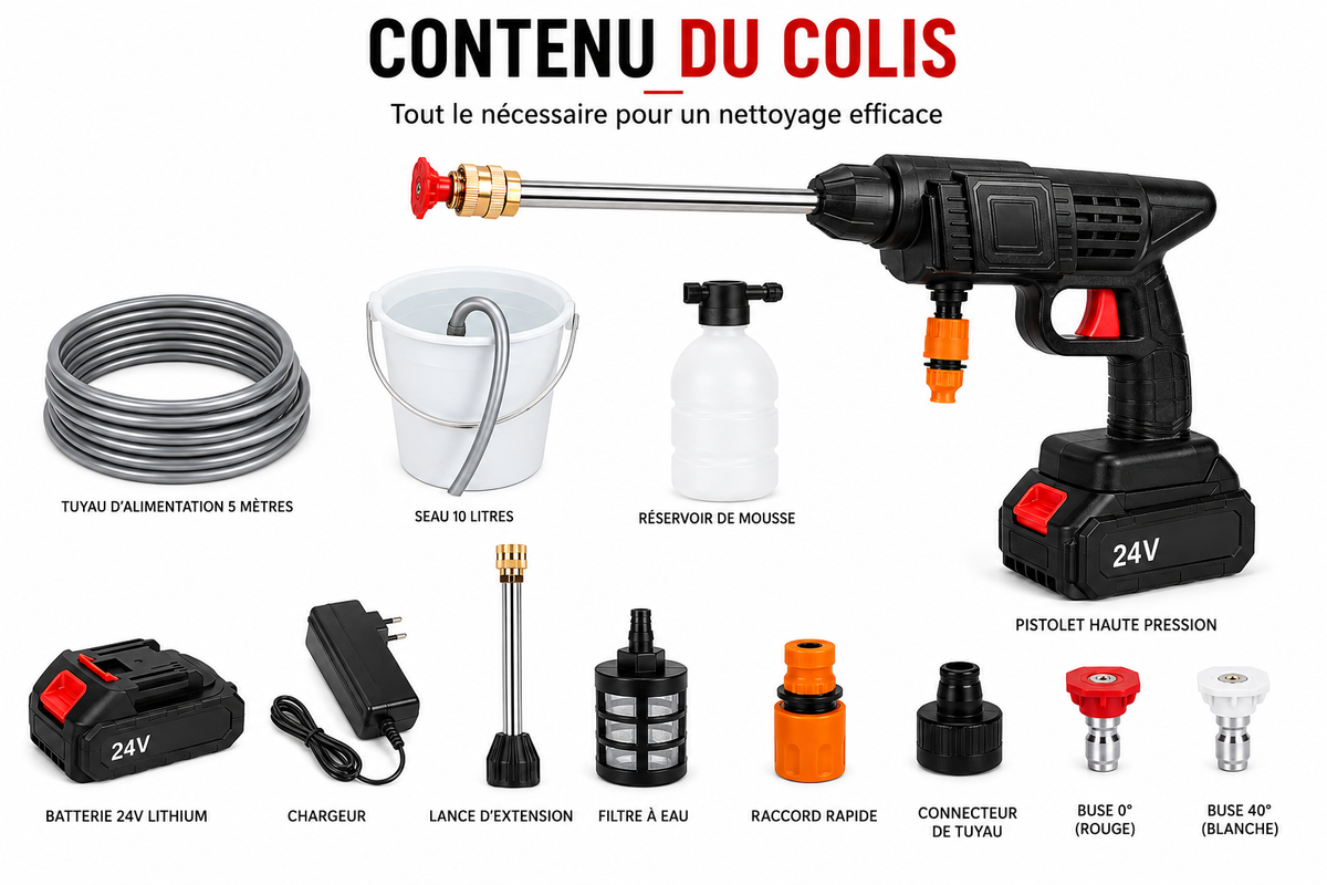 Nettoyeur Haute Pression Sans Fil 24V – Portable et Puissant - NomadLite