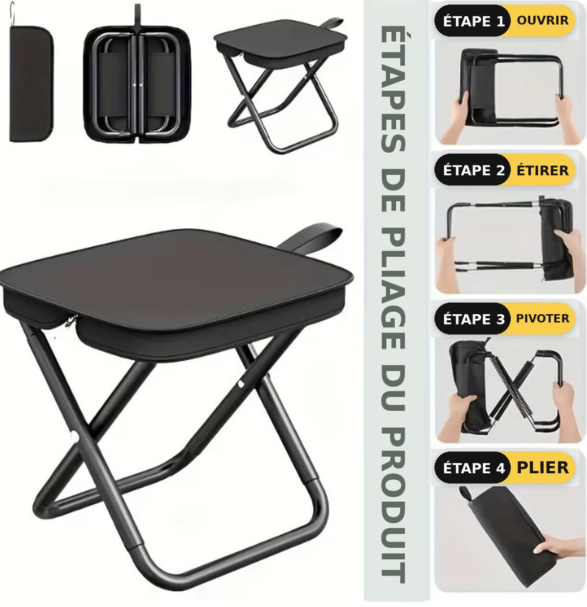 Tabouret Pliant Compact de Camping – Ultra Léger 700 g - NomadLite