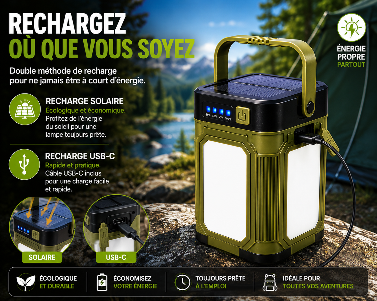 Lampe De Camping LED Multifonction Rechargeable Solaire - NomadLite
