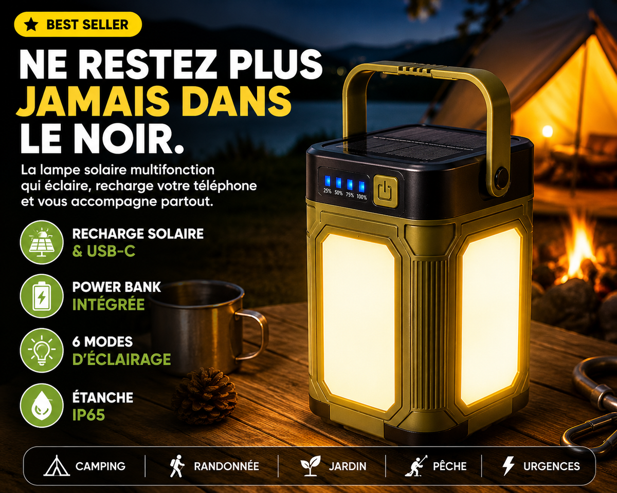 Lampe De Camping LED Multifonction Rechargeable Solaire - NomadLite