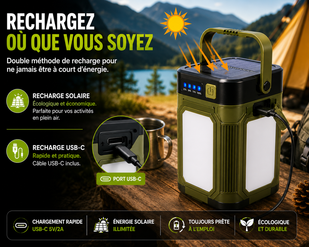 Lampe De Camping LED Multifonction Rechargeable Solaire - NomadLite