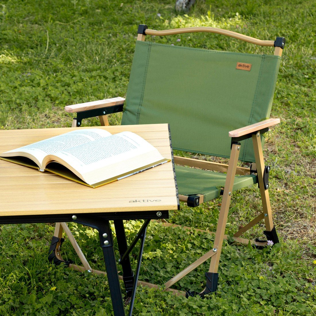 Chaise pliante basse glamping vert acier - Image 2
